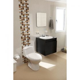 Sanitario Smart redondo en color blanco de la marca corona brinda un espacio elegante y eficaz con su sistema de ahorro de agua