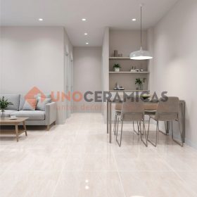 Piso economico Marmol Tradicional 50x50 instalado en sala moderna - unoceramicas SAS