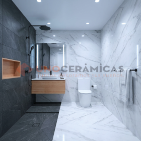 Porcelanato de tamaño grande Rodicio Elegan 60x120 instalado en sala moderna - unoceramicas SAS