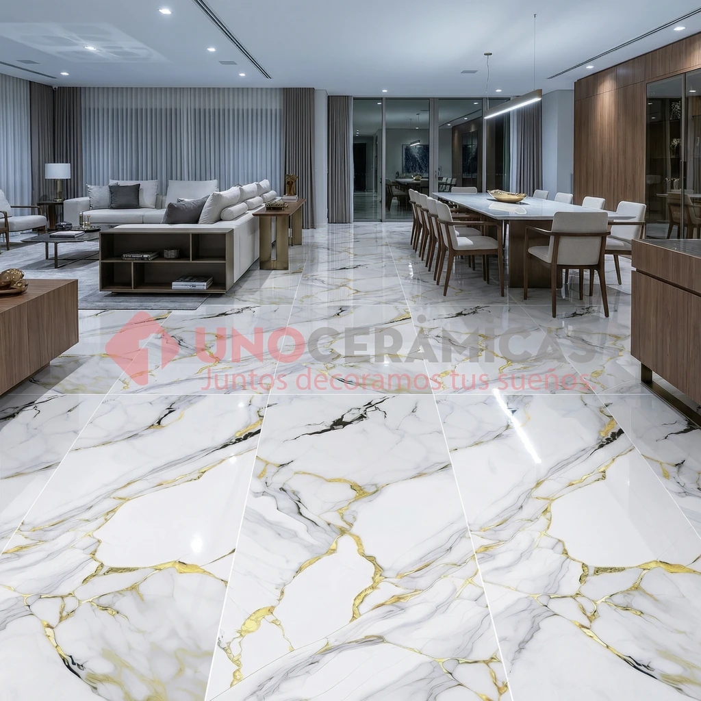 INTERIOR - PORCELANATO FUSION SMOKE (3)1_1024 Producto de lujo Porcelanato Fusion Smoke 60x120 con vetas doradas en sala moderna - unoceramicas SAS