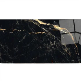 Piso negro de lujo Gold Glassier 60x120 con vetas doradas y acabado pulido - unoceramicas SAS