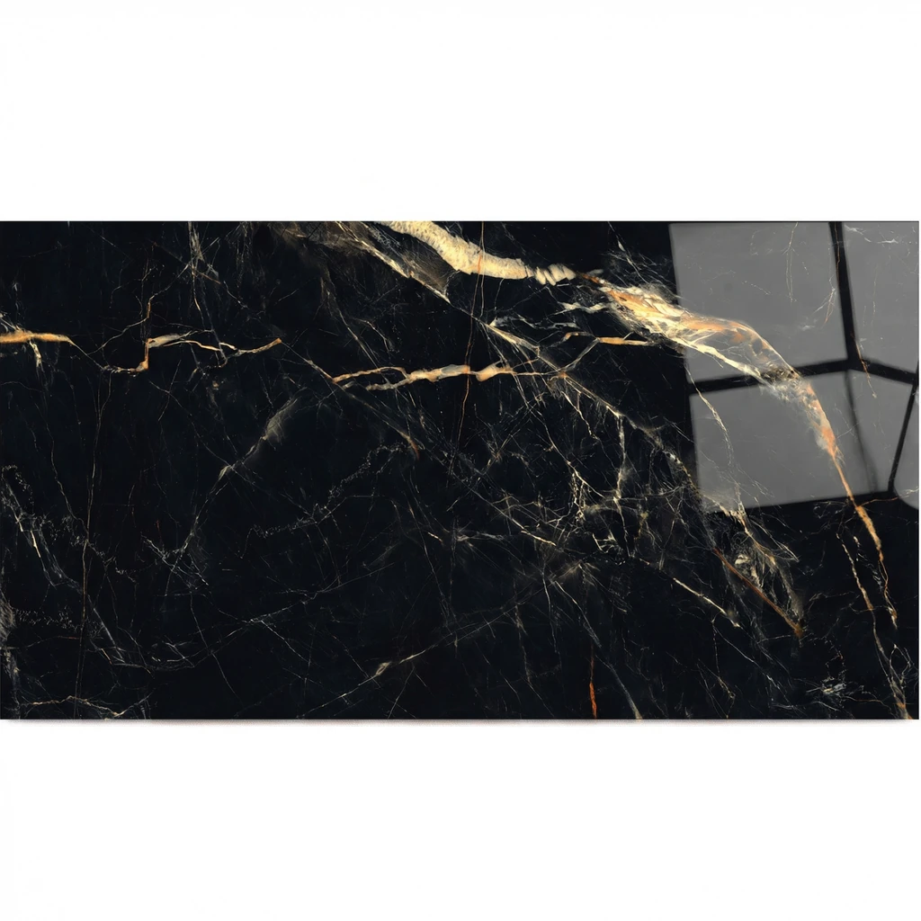 PORCELANATO GOLD GLASSIER 60X120 Piso negro de lujo Gold Glassier 60x120 con vetas doradas y acabado pulido - unoceramicas SAS